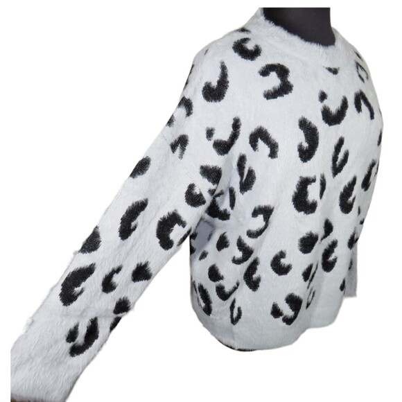 Debut Gray Leopard Print Faux Mohair Shaggy Long Sleeve Sweater Plus Size 3X - Picture 8 of 9